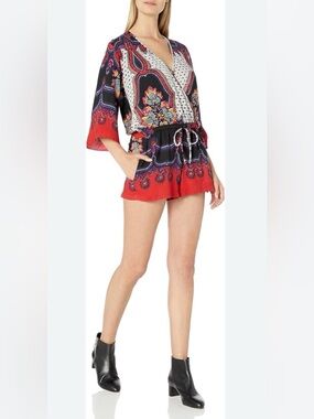 Angie Red & Black Printed Short Romper